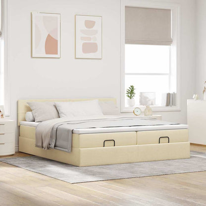 vidaXL Ottoman-Bett mit Matratzen & LEDs Creme 180x200 cm Stoff