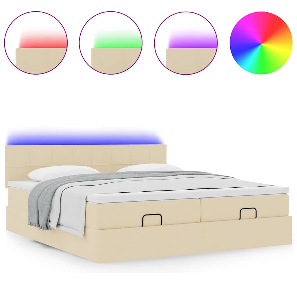 vidaXL Ottoman-Bett mit Matratzen & LEDs Creme 180x200 cm Stoff