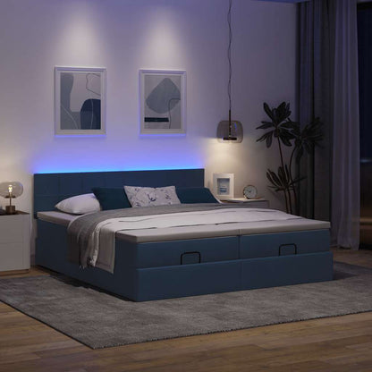 Ottoman-Bett mit Matratzen & LEDs Blau 180x200 cm Stoff