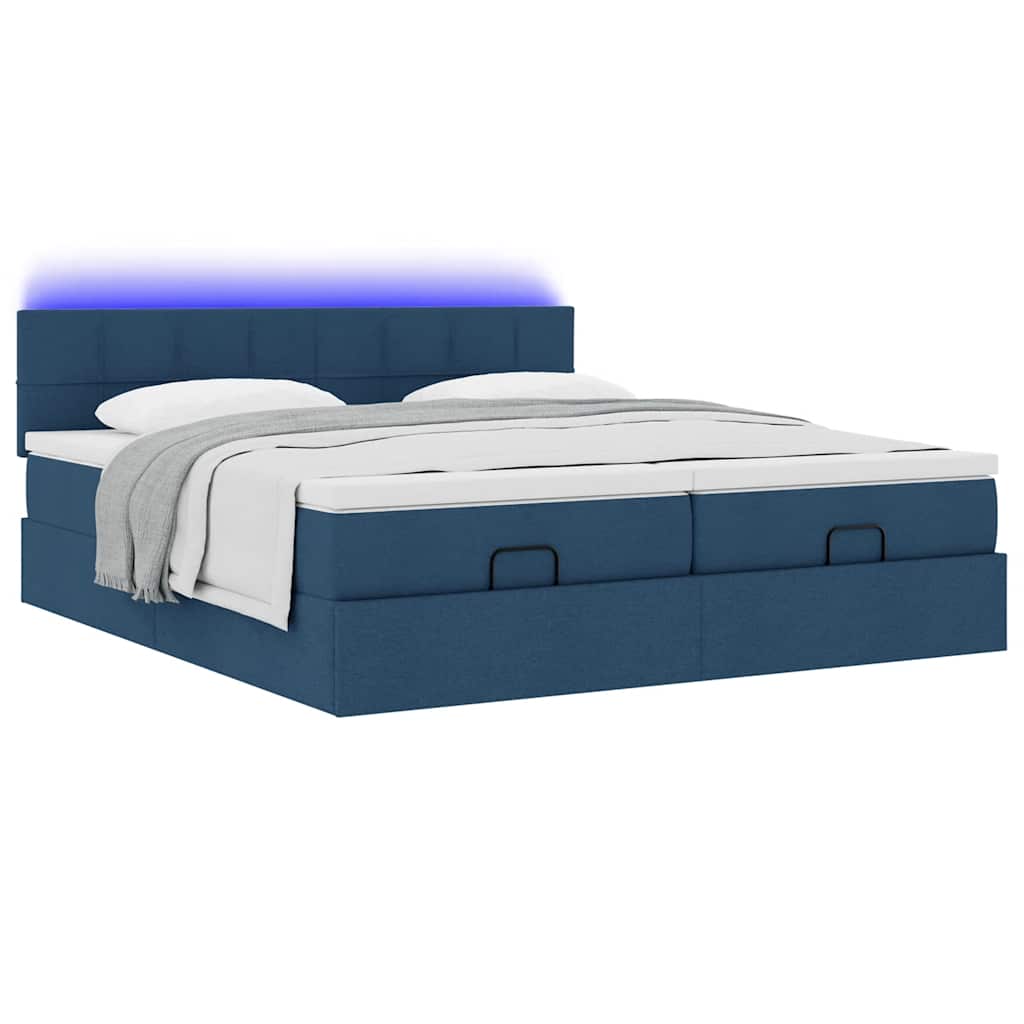 Ottoman-Bett mit Matratzen & LEDs Blau 180x200 cm Stoff