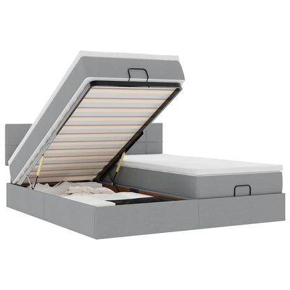 Ottoman-Bett mit Matratzen & LEDs Hellgrau 200x200 cm Stoff