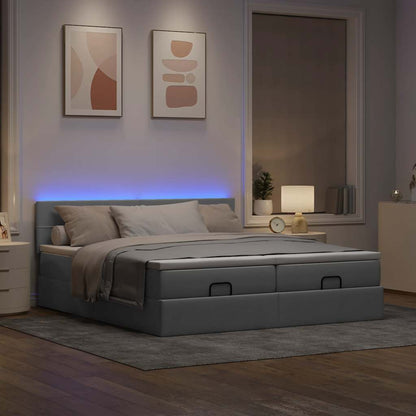 Ottoman-Bett mit Matratzen & LEDs Hellgrau 200x200 cm Stoff