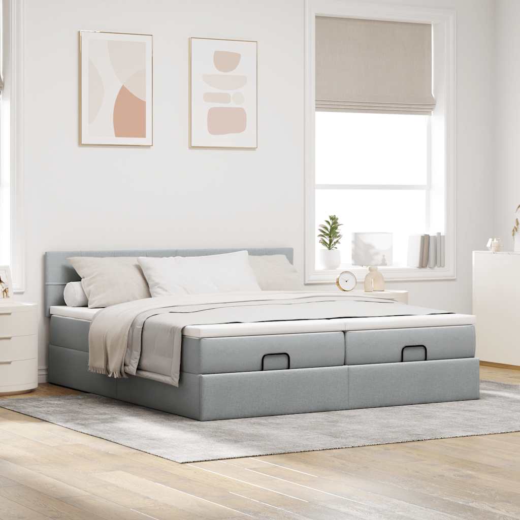 vidaXL Ottoman-Bett mit Matratzen & LEDs Hellgrau 200x200 cm Stoff