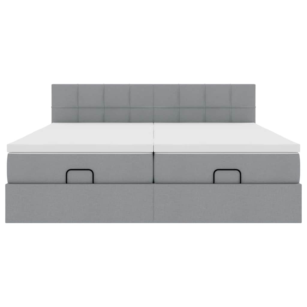 Ottoman-Bett mit Matratzen & LEDs Hellgrau 200x200 cm Stoff
