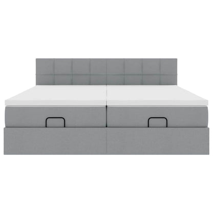 Ottoman-Bett mit Matratzen & LEDs Hellgrau 200x200 cm Stoff