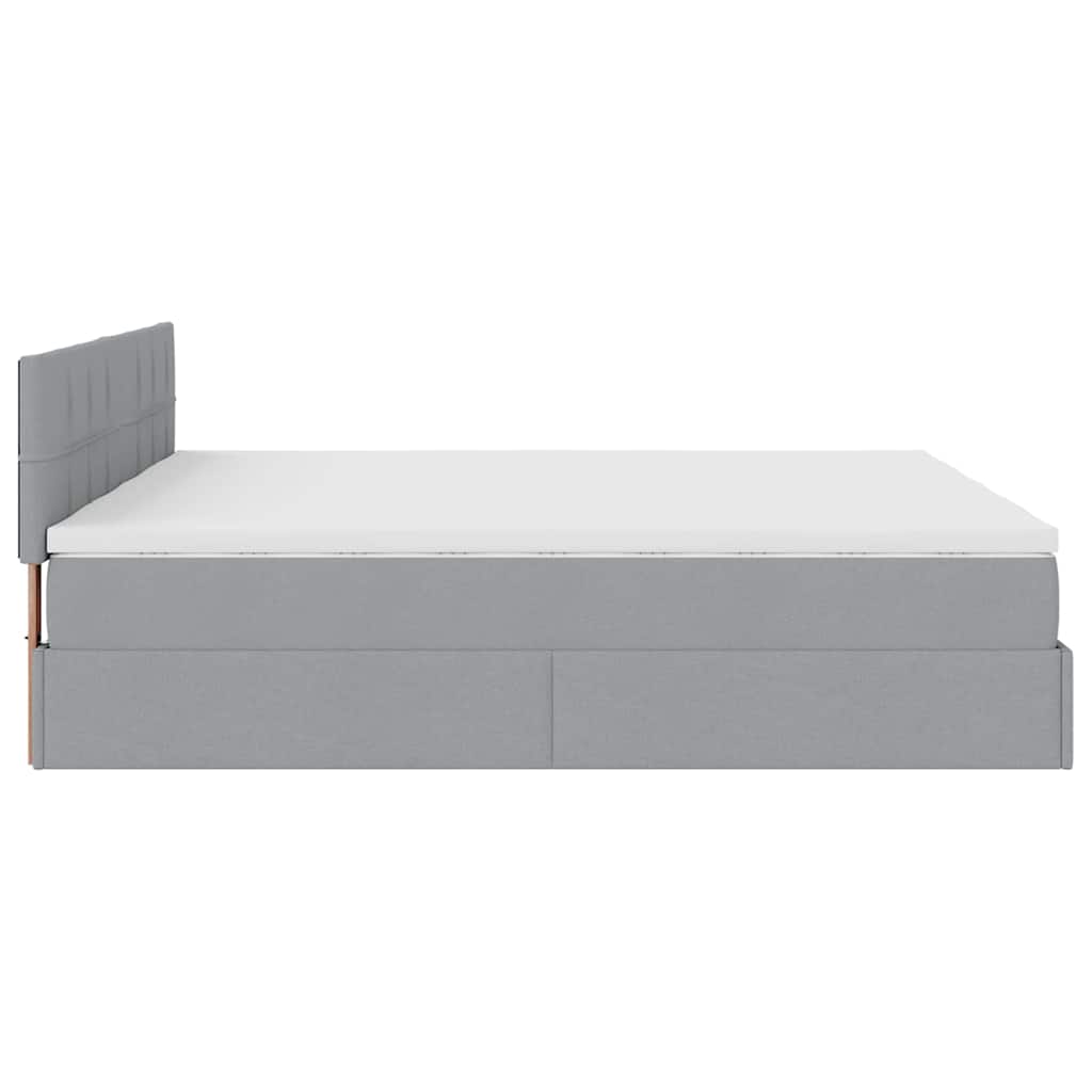 Ottoman-Bett mit Matratzen & LEDs Hellgrau 200x200 cm Stoff