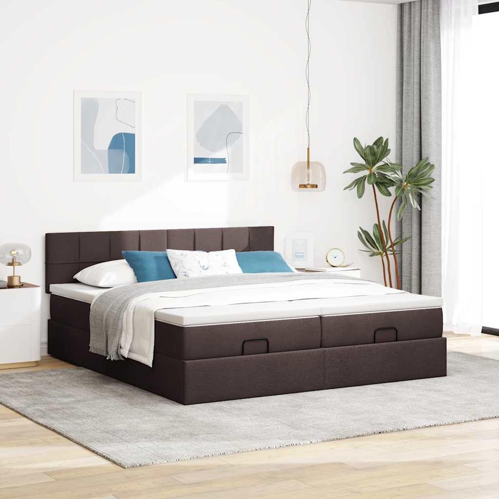 vidaXL Ottoman-Bett mit Matratzen & LEDs Dunkelbraun 200x200 cm Stoff