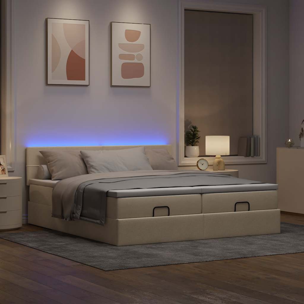 vidaXL Lit ottoman avec matelas et LED Crème 200x200 cm Tissu