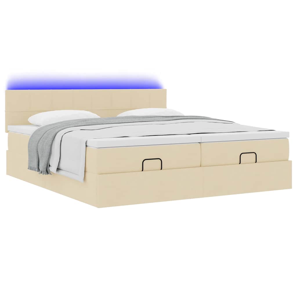 vidaXL Lit ottoman avec matelas et LED Crème 200x200 cm Tissu