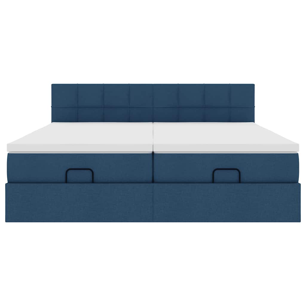 vidaXL Ottoman-Bett mit Matratzen & LEDs Blau 200x200 cm Stoff