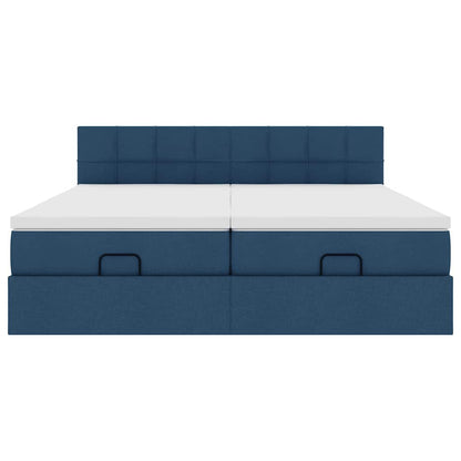 vidaXL Ottoman-Bett mit Matratzen & LEDs Blau 200x200 cm Stoff