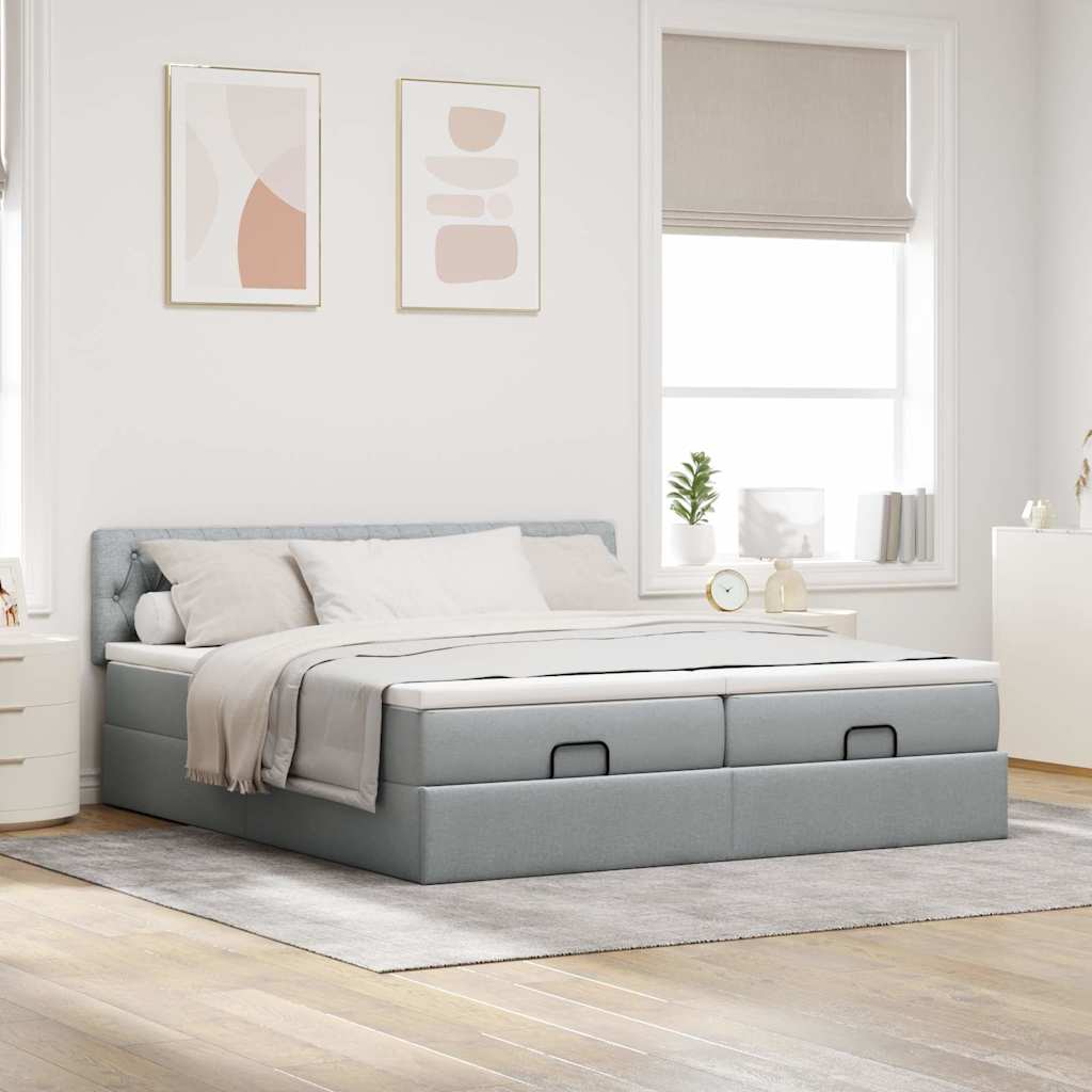 vidaXL Ottoman-Bett mit Matratzen & LEDs Hellgrau 160x200 cm Stoff