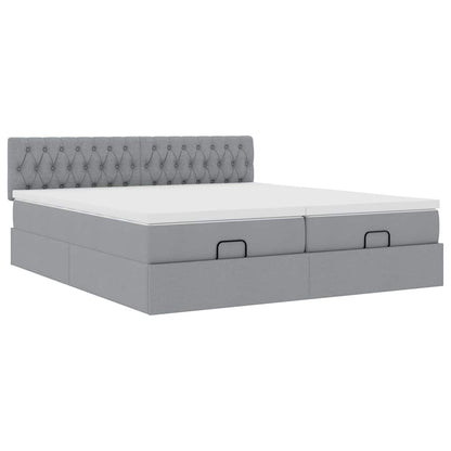 Ottoman-Bett mit Matratzen & LEDs Hellgrau 160x200 cm Stoff
