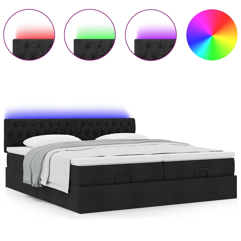 Ottoman-Bett mit Matratzen & LEDs Schwarz 160x200 cm Stoff