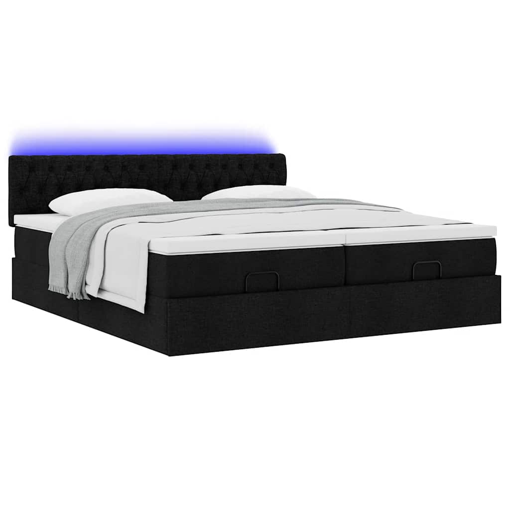 Ottoman-Bett mit Matratzen & LEDs Schwarz 160x200 cm Stoff