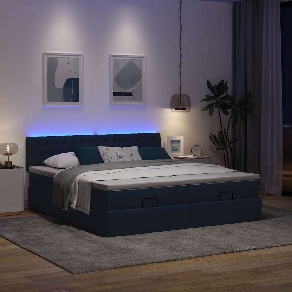 Ottoman-Bett mit Matratzen & LEDs Blau 160x200 cm Stoff