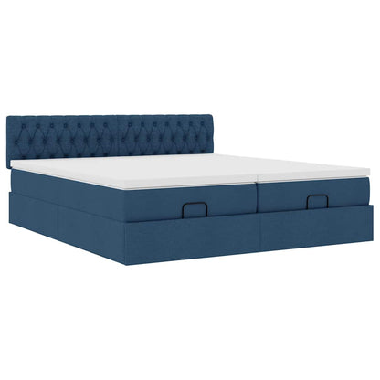 Ottoman-Bett mit Matratzen & LEDs Blau 160x200 cm Stoff