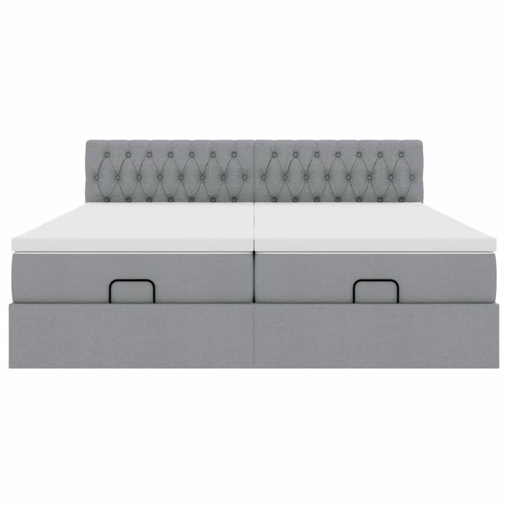 Ottoman-Bett mit Matratzen & LEDs Hellgrau 180x200 cm Stoff