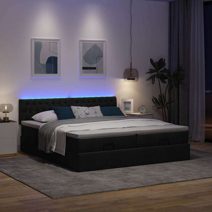Ottoman-Bett mit Matratzen & LEDs Schwarz 180x200 cm Stoff