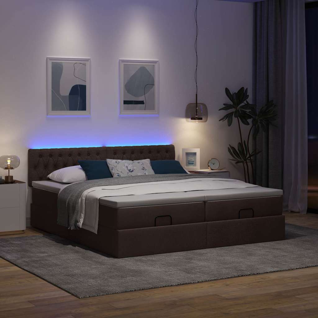 Ottoman-Bett mit Matratzen & LEDs Dunkelbraun 180x200 cm Stoff