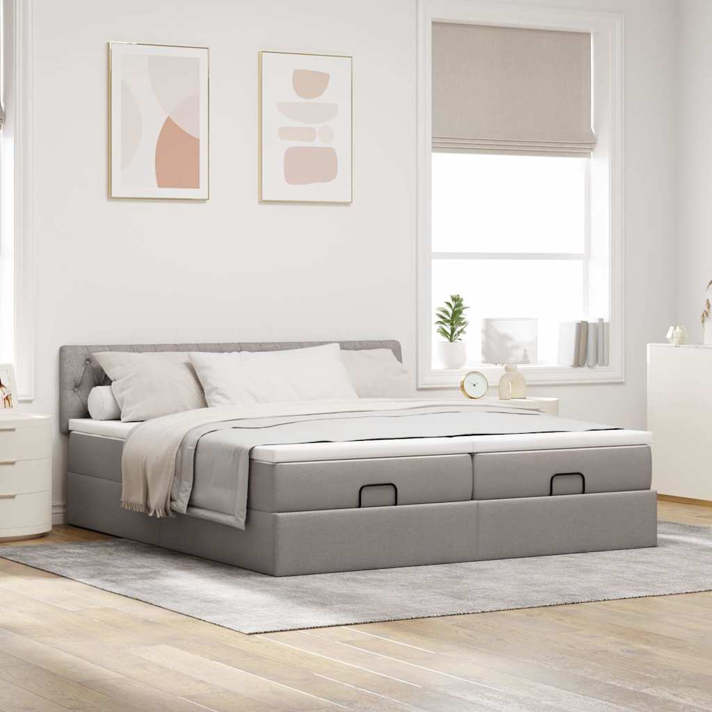 vidaXL Ottoman-Bett mit Matratzen & LEDs Taupe 180x200 cm Stoff