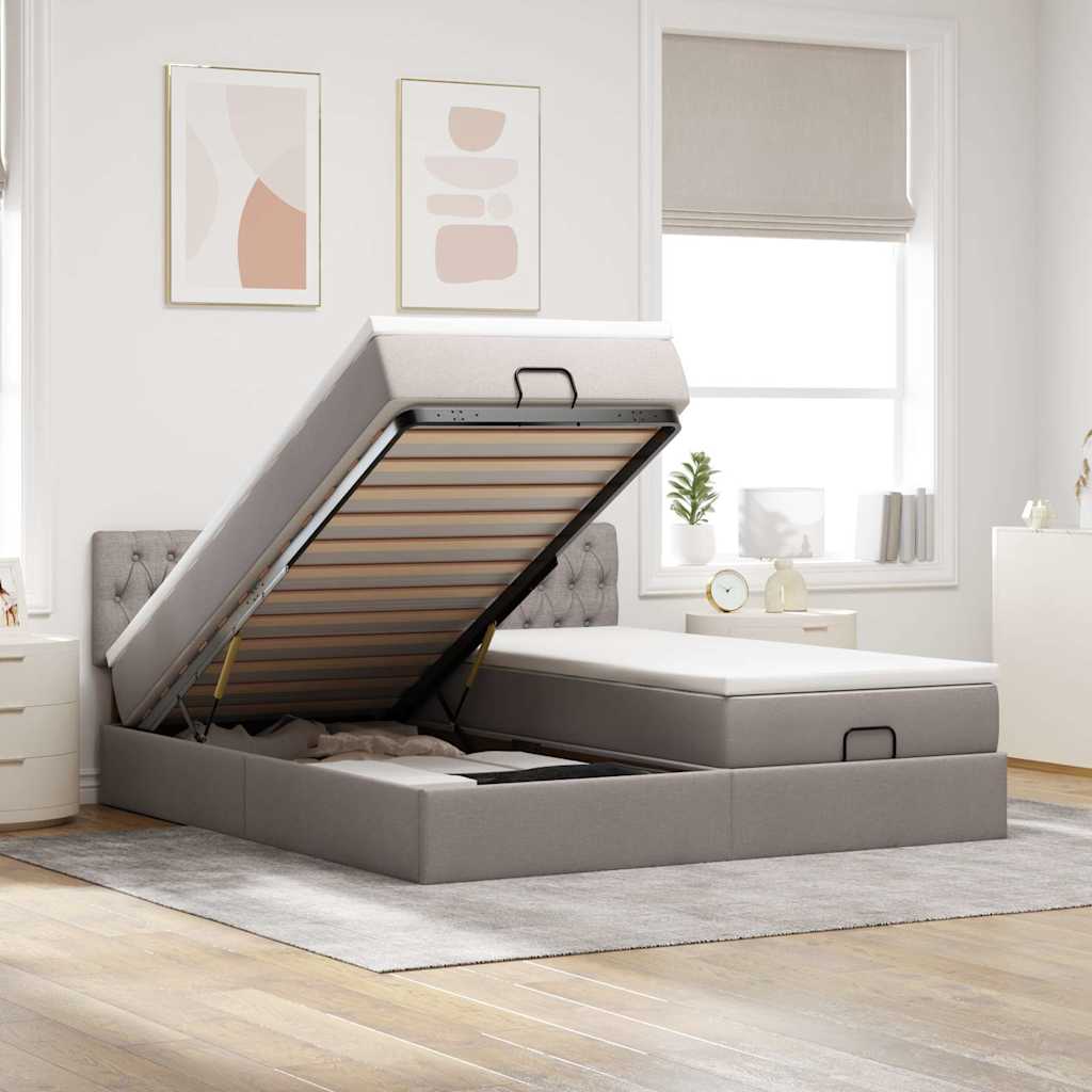 vidaXL Ottoman-Bett mit Matratzen & LEDs Taupe 180x200 cm Stoff