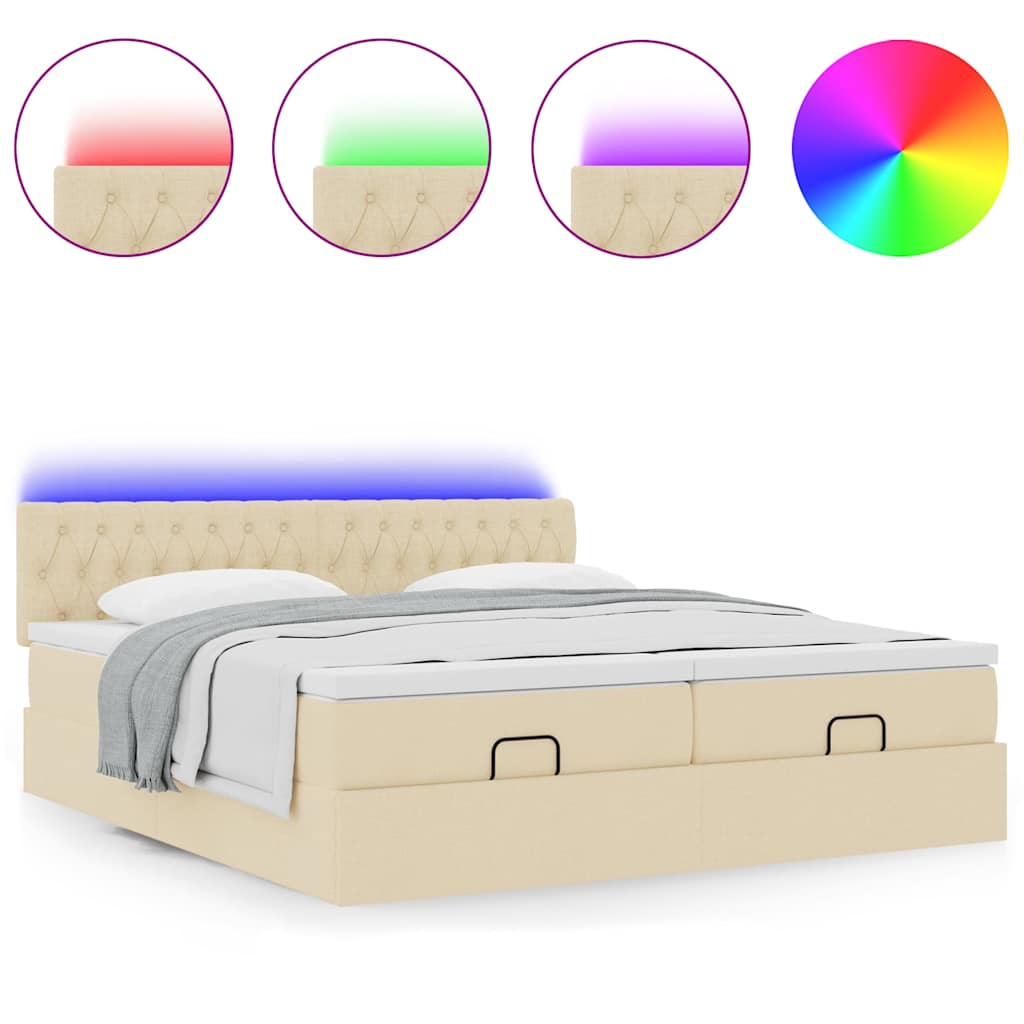 vidaXL Ottoman-Bett mit Matratzen & LEDs Creme 180x200 cm Stoff