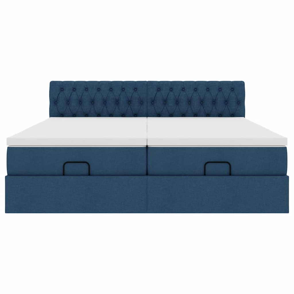 Ottoman-Bett mit Matratzen & LEDs Blau 180x200 cm Stoff
