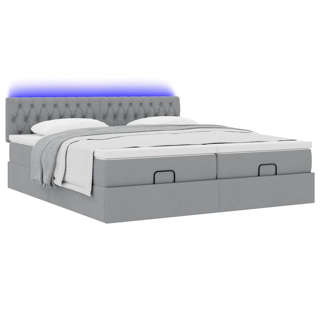 vidaXL Ottoman-Bett mit Matratzen & LEDs Hellgrau 200x200 cm Stoff