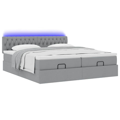 vidaXL Ottoman-Bett mit Matratzen & LEDs Hellgrau 200x200 cm Stoff