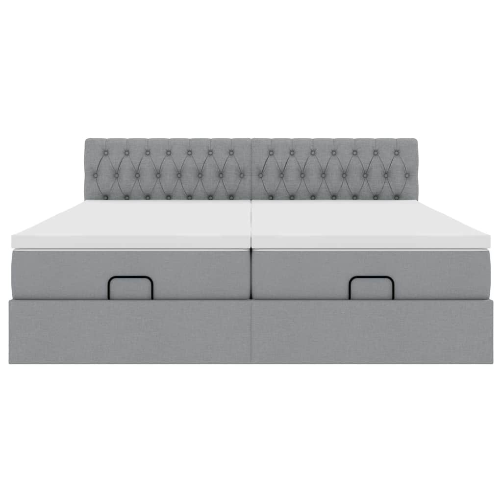 vidaXL Ottoman-Bett mit Matratzen & LEDs Hellgrau 200x200 cm Stoff