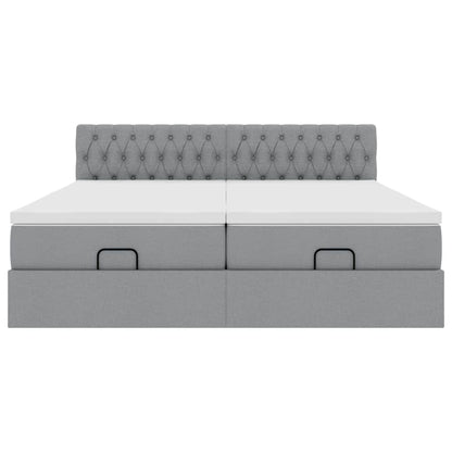 vidaXL Ottoman-Bett mit Matratzen & LEDs Hellgrau 200x200 cm Stoff