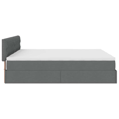 Ottoman-Bett mit Matratzen & LEDs Dunkelgrau 200x200 cm Stoff