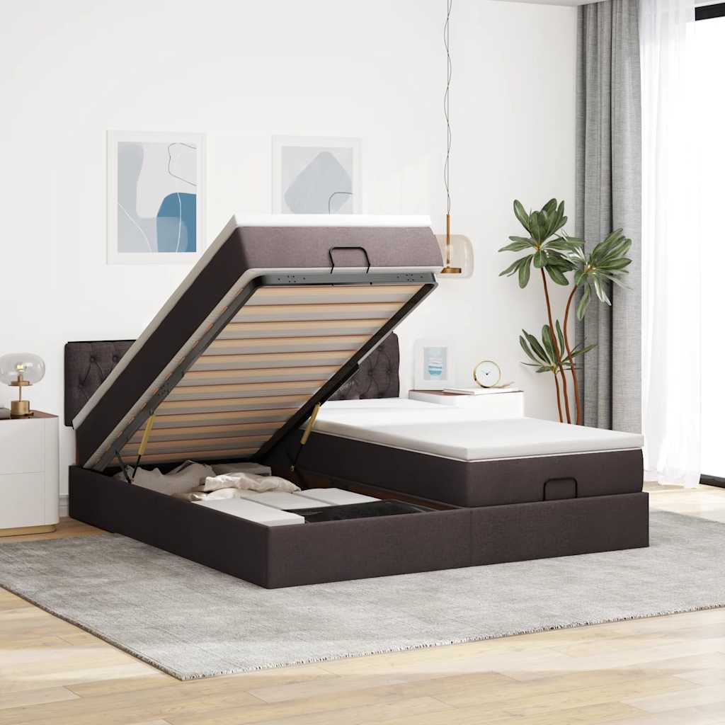 vidaXL Ottoman-Bett mit Matratzen & LEDs Dunkelbraun 200x200 cm Stoff