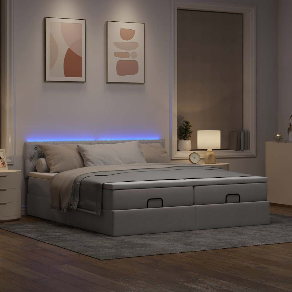vidaXL Ottoman-Bett mit Matratzen & LEDs Taupe 200x200 cm Stoff