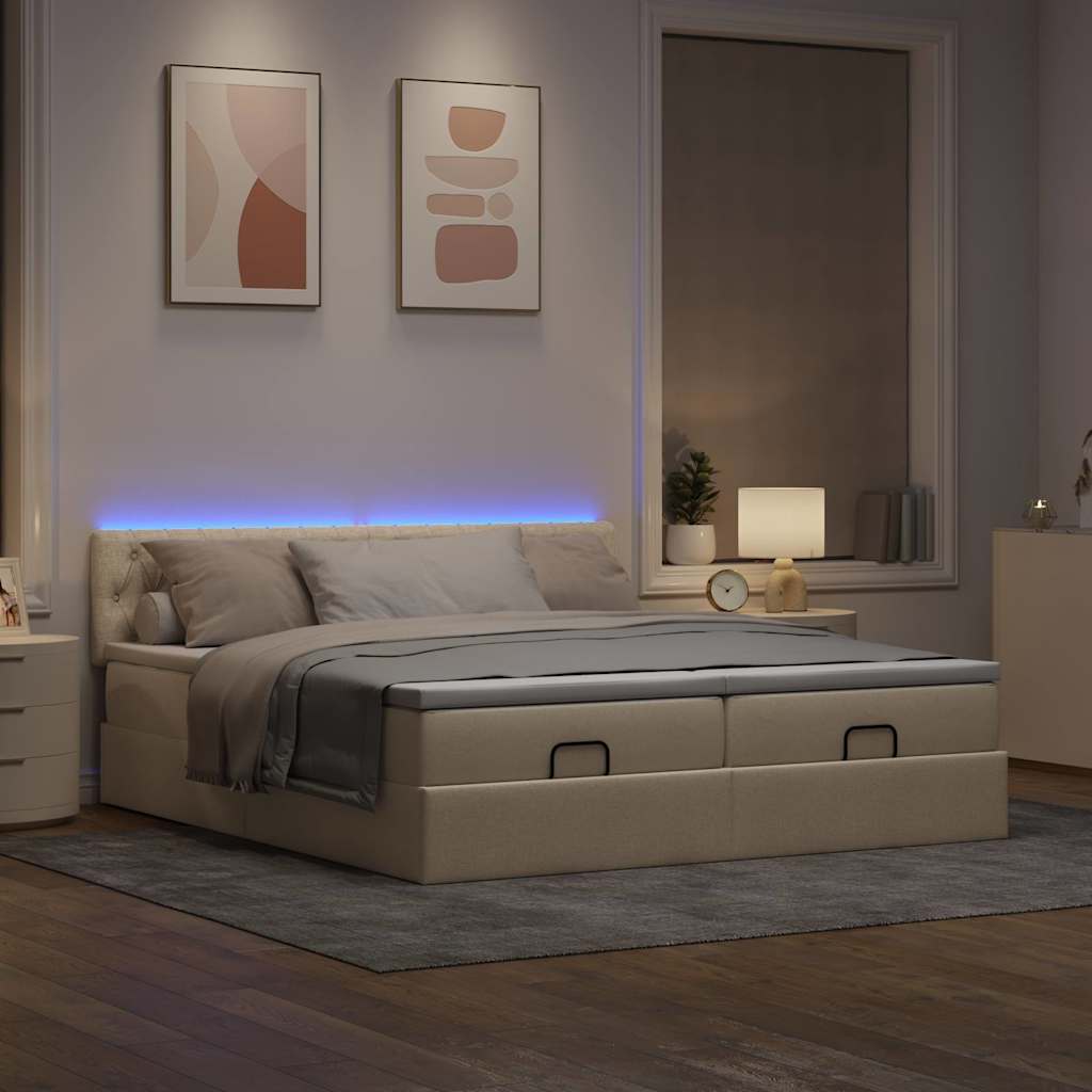 vidaXL Lit ottoman avec matelas et LED Crème 200x200 cm Tissu