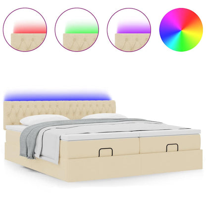 vidaXL Lit ottoman avec matelas et LED Crème 200x200 cm Tissu