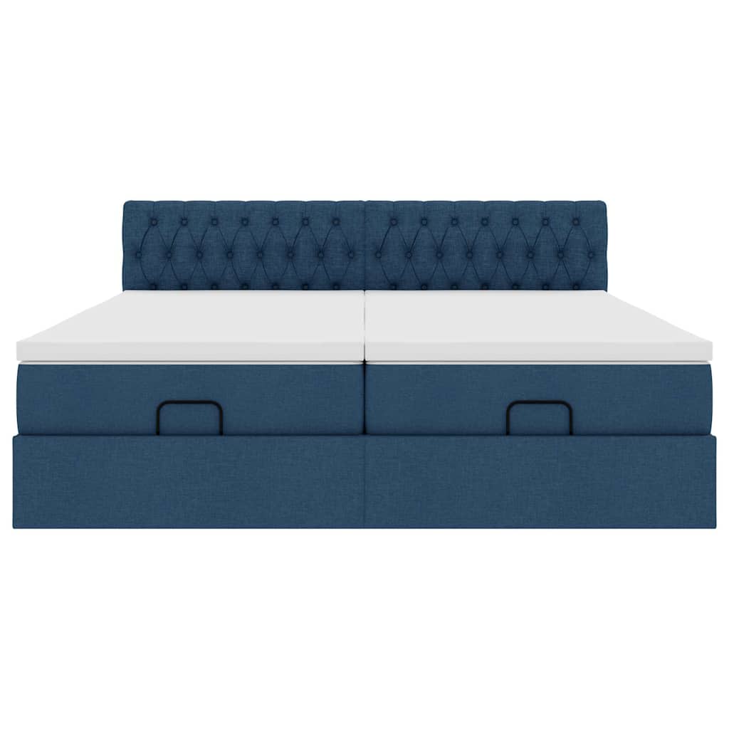 vidaXL Ottoman-Bett mit Matratzen & LEDs Blau 200x200 cm Stoff