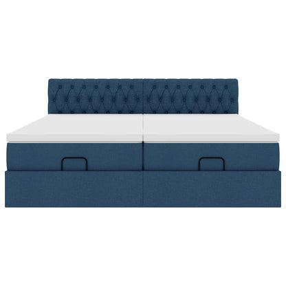 vidaXL Ottoman-Bett mit Matratzen & LEDs Blau 200x200 cm Stoff