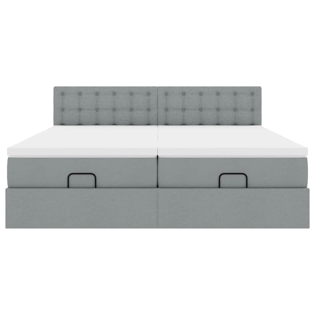 Ottoman-Bett mit Matratzen & LEDs Hellgrau 160x200 cm Stoff