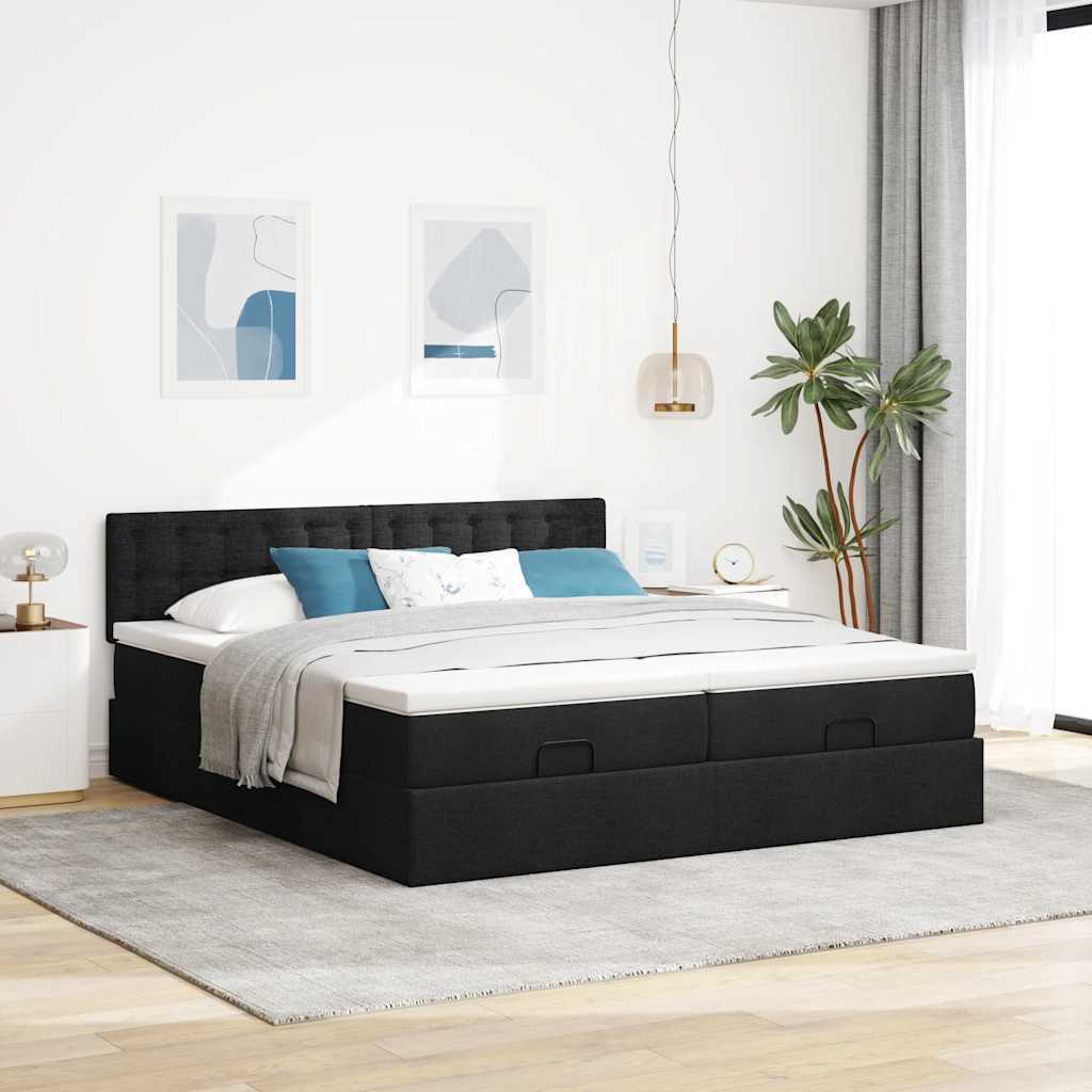 vidaXL Ottoman-Bett mit Matratzen & LEDs Schwarz 160x200 cm Stoff