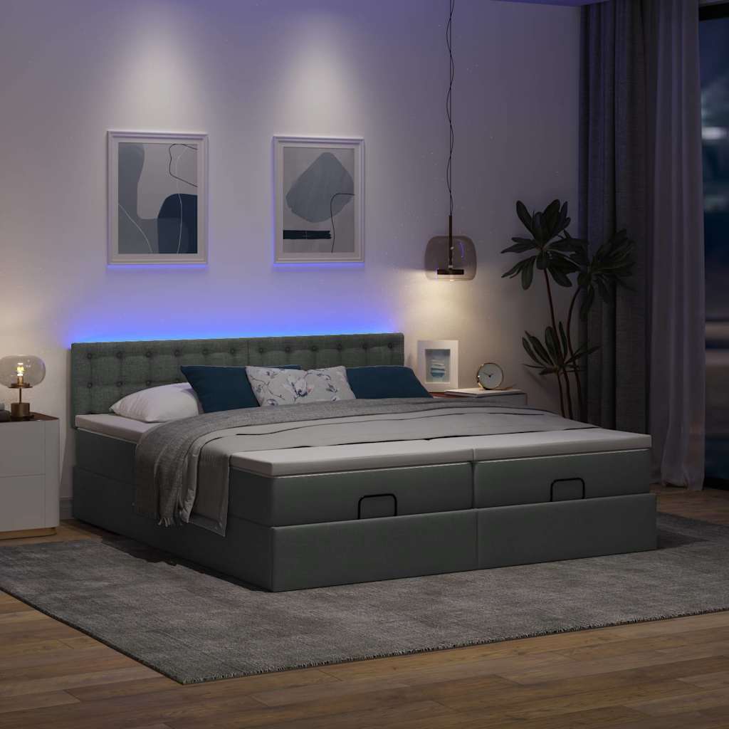 Ottoman-Bett mit Matratzen & LEDs Dunkelgrau 180x200 cm Stoff
