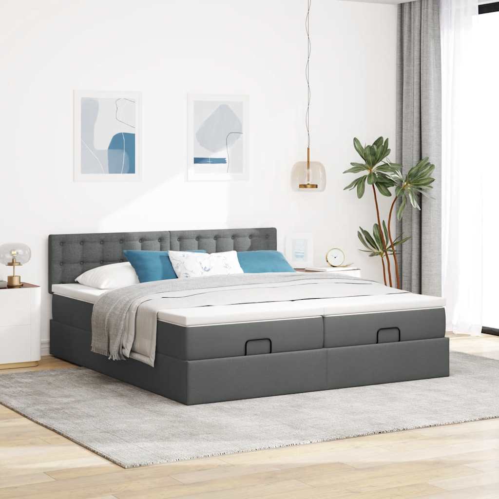 vidaXL Ottoman-Bett mit Matratzen & LEDs Dunkelgrau 180x200 cm Stoff