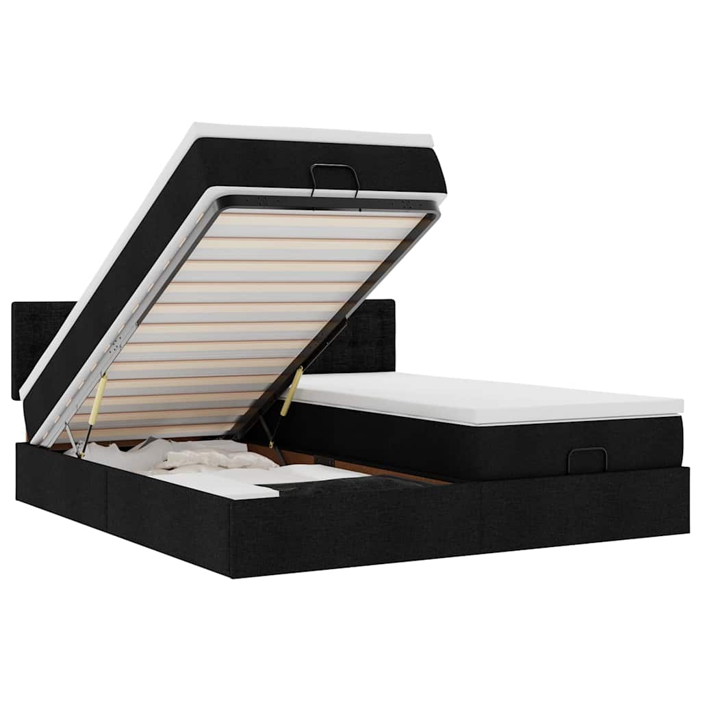 Ottoman-Bett mit Matratzen & LEDs Schwarz 180x200 cm Stoff