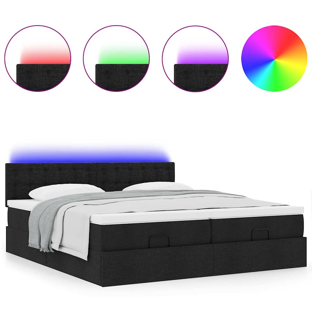 Ottoman-Bett mit Matratzen & LEDs Schwarz 180x200 cm Stoff