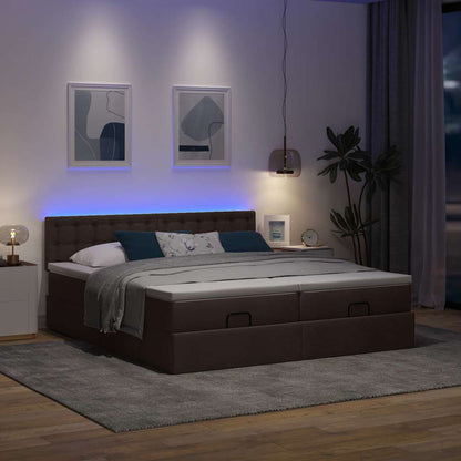 Ottoman-Bett mit Matratzen & LEDs Dunkelbraun 180x200 cm Stoff