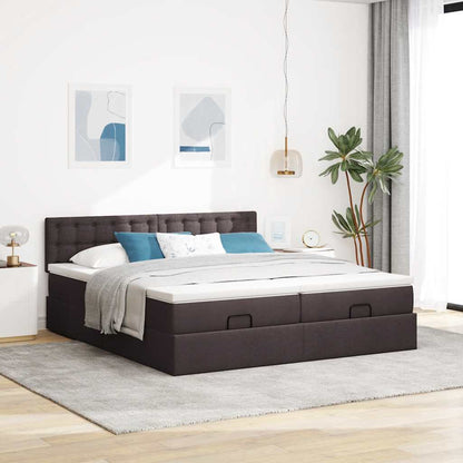 vidaXL Lit ottoman avec matelas et LED Marron foncé 180x200 cm Tissu