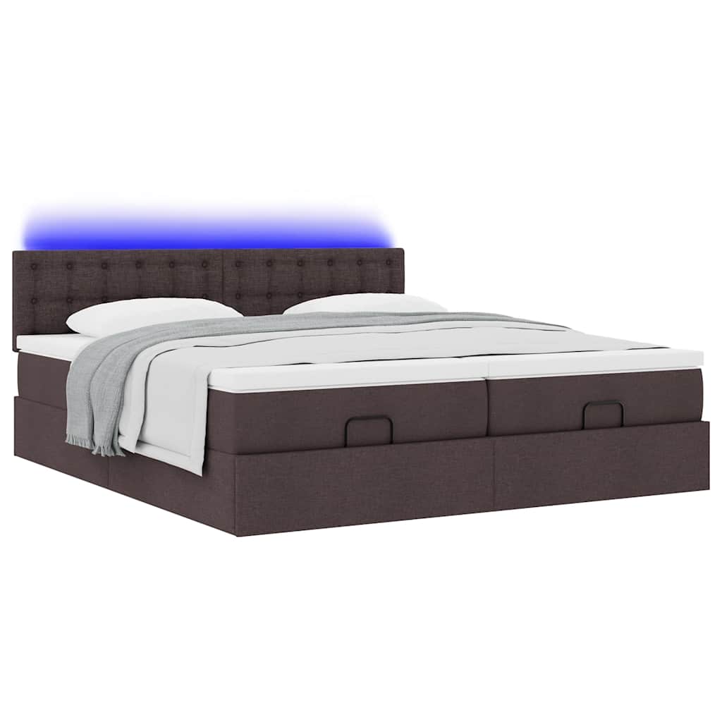 Ottoman-Bett mit Matratzen & LEDs Dunkelbraun 180x200 cm Stoff