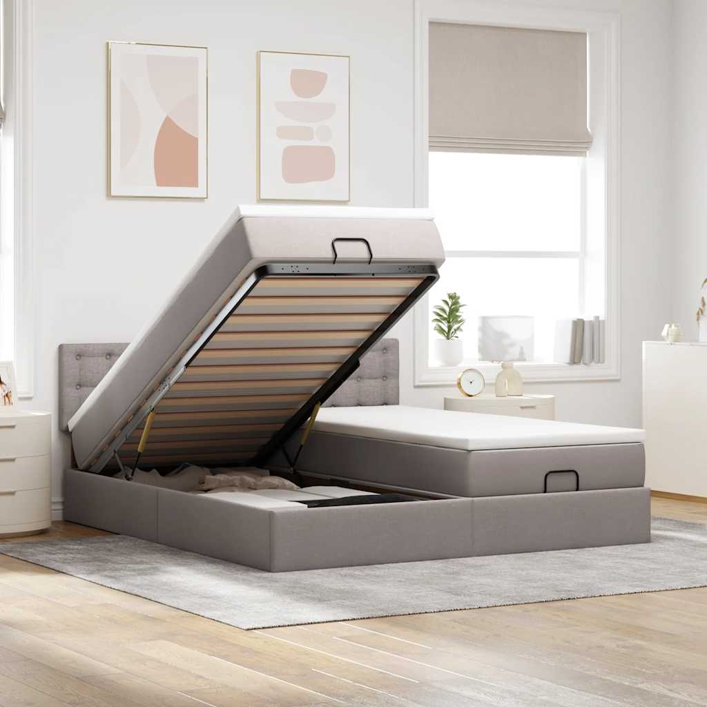 vidaXL Ottoman-Bett mit Matratzen & LEDs Taupe 180x200 cm Stoff