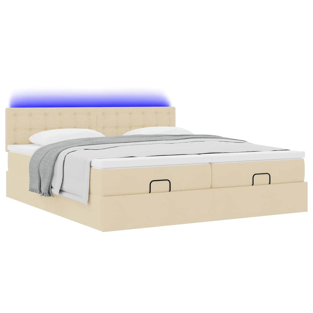 vidaXL Ottoman-Bett mit Matratzen & LEDs Creme 180x200 cm Stoff